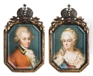 Two Miniature Portraits, Probably Maria Fjodorowna (1759 - 1828), Tsarina Of Russia, Nee Sophie Dorothee Auguste Luise Princess Of Wurttemberg, And A Nobleman by Augustin Ritt
