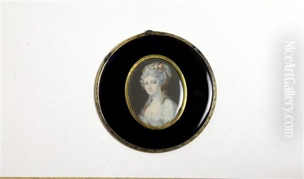 Miniature Sur Ivoire Representant Une Jeune Fille A La Mode Des Lumieres - view 1