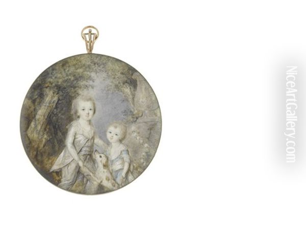 Two Boys With Their Dog, Standing Before A Landscape, A Stone Urn To Their Left: The Elder Boy, Wearing Grey Suit Over White Chemise; The Younger Boy, Wearing Blue Dress, White Sash And Chemise - view 1