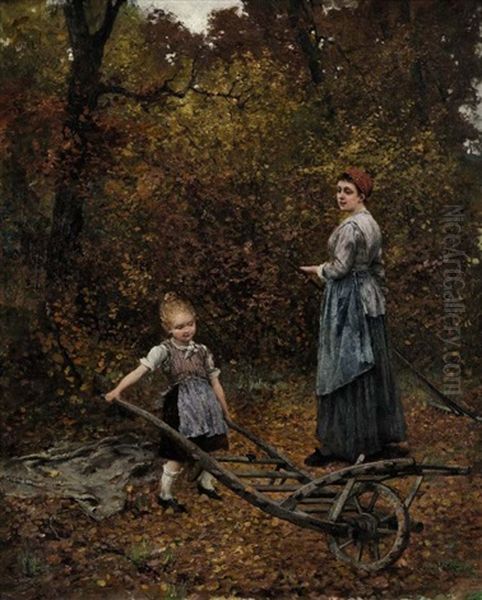 Mutter Und Tochter Im Herbstwald - view 1