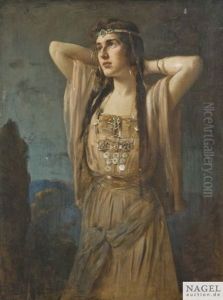 Junge Orientalin Vor Nachtlicher Landschaft by Caspar Ritter