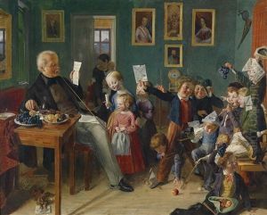 Brave Madchen, Schlimme Buben, Schulklasse In Tirol, Im Hintergrund Portraits Des Kaisers Ferdinand I, Seiner Gattin Maria Anna Sowie Ein Bildnis Andreas Hofers