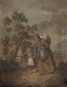 Mutter Und Weinende Tochter Auf Dem Langen Heimweg