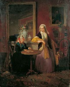 Die Kartenlegerin. Burgerliches Interieur Mit Einer Alteren Und Einer Jungeren Frau.