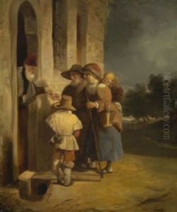 Bettlerfamilie An Der Hausture by Eduard Ritter