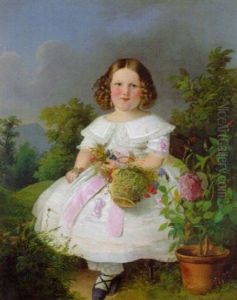 Kleines Madchen Mit Einem Blumenkorb Vor Waldlandschaft