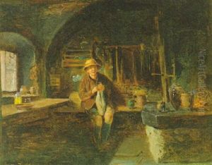 Strickender Bauer Im Tauernwirtshaus by Eduard Ritter