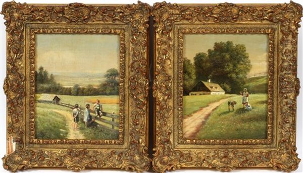 Three Children In Meadow, Pair - view 1
