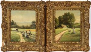 Three Children In Meadow, Pair by Rudolf Ritter