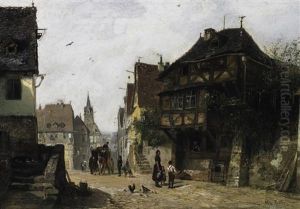 Partie In Einer Deutschen Kleinstadt. Auf Der Strase Eine Postkutsche by Wilhelm Ritter