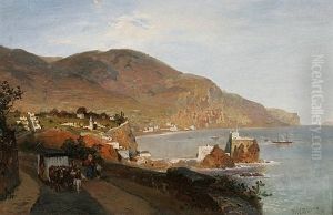 Sudliche Kustenlandschaft, Im Vordergrund Reisewagen Und Bauern Sudliche Kustenlandschaft, Im Vordergrund Reisewagen Und Bauern
