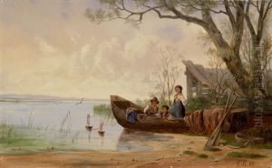 Kinder In Einem Ruderboot, Mit Schiffchen Spielend by Gottlieb Emil Rittmeyer