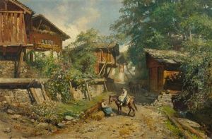 Zwei Madchen Mit Esel In Saviese