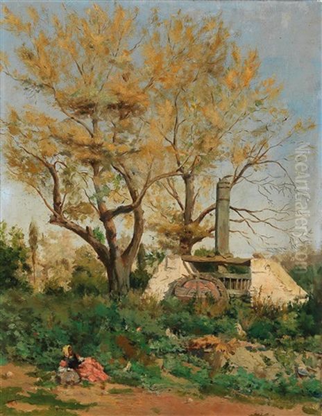 Short Rest With An Oil Mill In The Background - view 1