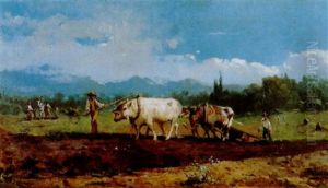 Bauern Mit Ochsen Bei Der Feldarbeit by Giovanni Riva