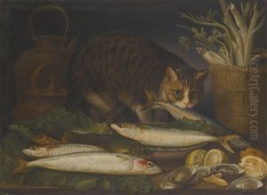 Still Life With A Cat And A Mackerel On A Table Top Still Life With A Cat And A Mackerel On A Table Top