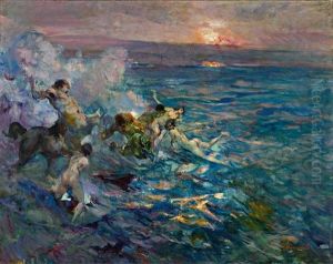 Sonnenuntergang Mit Badenden Nymphen Und Zentaur