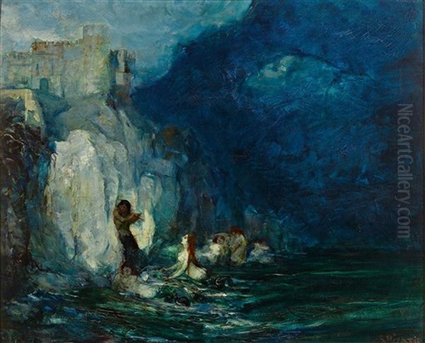 Faun Und Nymphen An Einer Steilkuste Mit Malerischer Burg - view 1