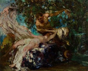 Mythologische Szene Mit Satyr Und Nymphe by Giuseppe Rivaroli