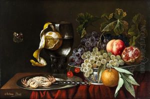 Still Life With Crab And Yellow Pomegranate by Antonio Rivas