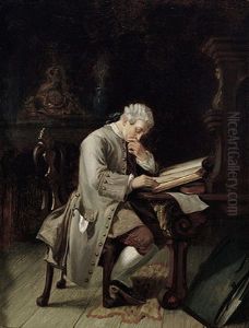 Archivar In Elegantem Habit Studiert Folianten