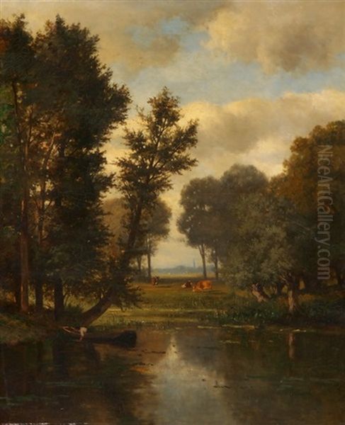 Waldlichtung Mit Weiher Und Kuhen - view 1