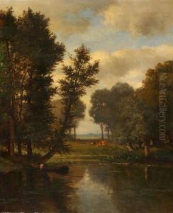 Waldlichtung Mit Weiher Und Kuhen