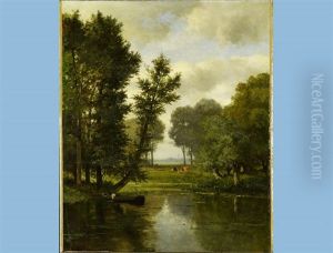 Forest Clearing With Pond And View To Church Tower