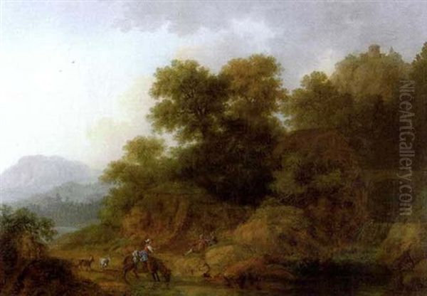 Felsige Bachlandschaft Mit Rastenden Personen - view 1