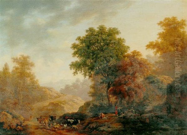 Landscape With A Shepherd, Goats, Sheep And Cattle - view 1