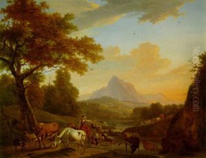 Italianate Landscape With Drovers, Cattle And Goats At A Ford thumbnail