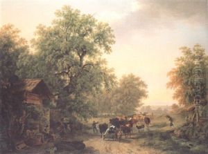 Dorfeingang Mit Heimkehrender Viehherde