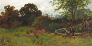 A Woodsman Seated In A Landscape by Leopold Rivers