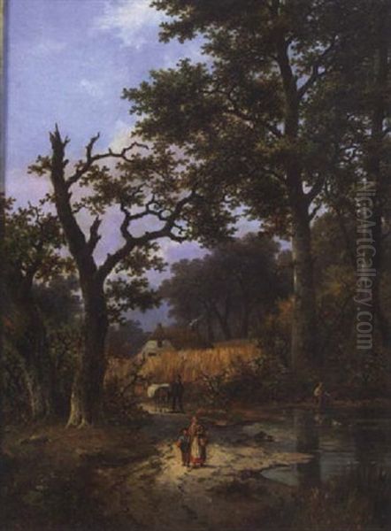 Figures On A Road In A Wooded Landscape - view 1