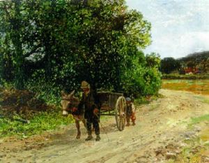 A Donkey Cart On A Wooded Track