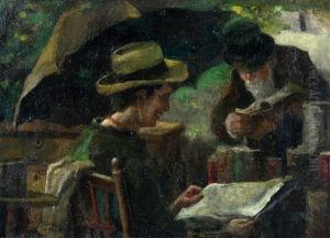 Lezende Man En Vrouw by Adriaan de la Riviere