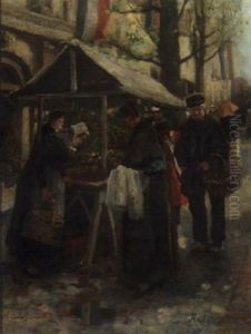 Flower Market During Queensday, Holland by Adriaan de la Riviere