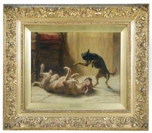 Playmates - A Manchester Terrier by Briton Riviere