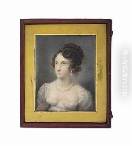 Lady Georgiana Stanhope (1803-1824), In White Dress With Muslin Sleeves, Trimmed With Lace, Pearl Necklace, Drop-pearl Earring