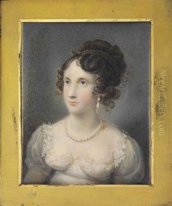 Lady Georgiana Stanhope (1803-1824), In White Dress With Muslin Sleeves, Trimmed With Lace, Pearl Necklace, Drop-pearl Earring, Upswept Curling Brown Hair