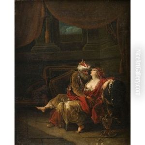 Couple Oriental Dans Un Interieur (+ Vieillard Et Jeune Homme Jouant Avec Un Chien Dans Un Interieur; Pair) Couple Oriental Dans Un Interieur (+ Vieillard Et Jeune Homme Jouant Avec Un Chien Dans Un Interieur; Pair)