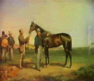 'mr. Freshman' With His Owner, The Hon. Charles Talbot, Being Held By His Groom, A Jockey And Two Gentleman Beyond 'mr. Freshman' With His Owner, The Hon. Charles Talbot, Being Held By His Groom, A Jockey And Two Gentleman Beyond