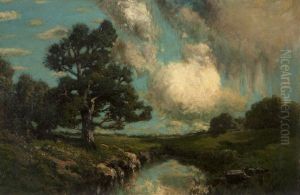 Landscape Of A Countryside With Tree And River