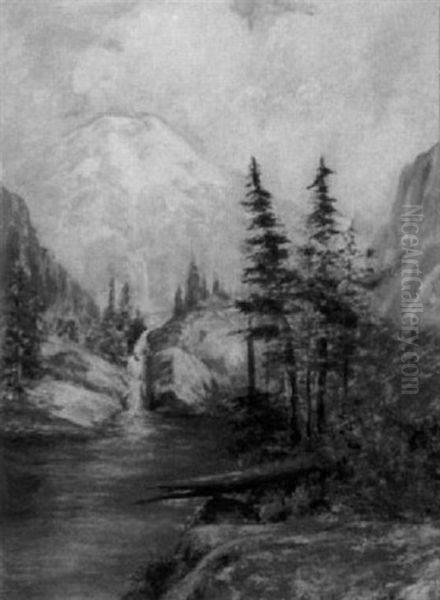 Mountainous Landscape With Waterfall - view 1