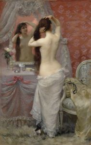 Jeune Femme Nue Se Coiffant Dans Un Interieur by Jean Andre Rixens