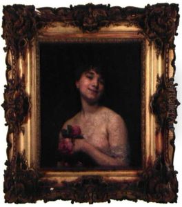 Jeune Femme Au Bouquets De Roses Ou Mademoiselle Delagrange by Jean Andre Rixens