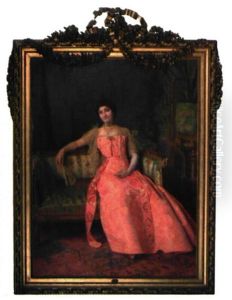 Portrait De La Baronne Van De Meegen Dans Son Salon by Jean Andre Rixens