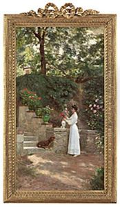 Woman In Her Garden by Jean Andre Rixens