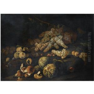 Still Life With Mushrooms, Bunches Of Grapes, Melons And Other Fruit Arranged Over Rocky Ground Still Life With Mushrooms, Bunches Of Grapes, Melons And Other Fruit Arranged Over Rocky Ground