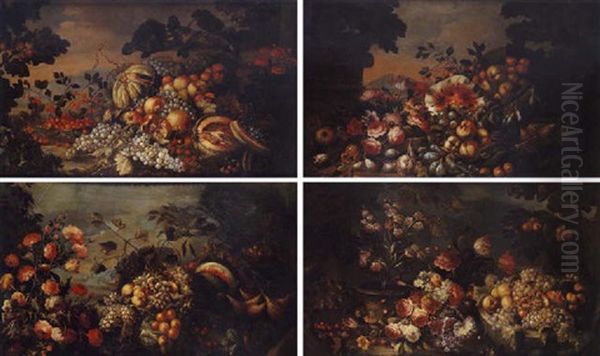 Nature Mortes Aux Fruits Et Fleurs Sur Fonds De Paysage - view 1